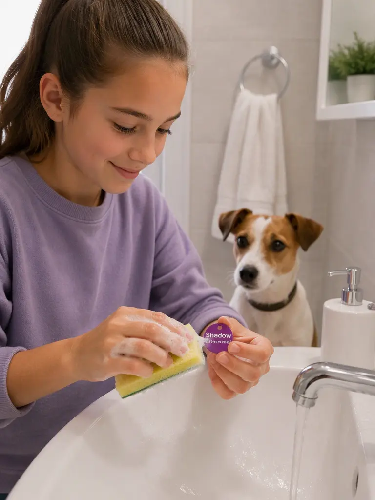 Cleaning and care of a round engraved aluminium pet tag